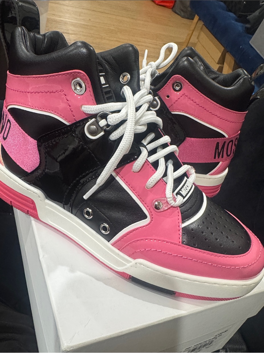 Moschino Pink And Black High-Top Sneakers With White Laces